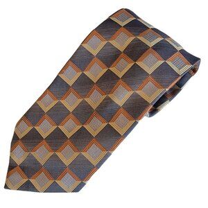 Bergamo New York Tie Mens Necktie X-Long Blue Brown Squares Business Career
